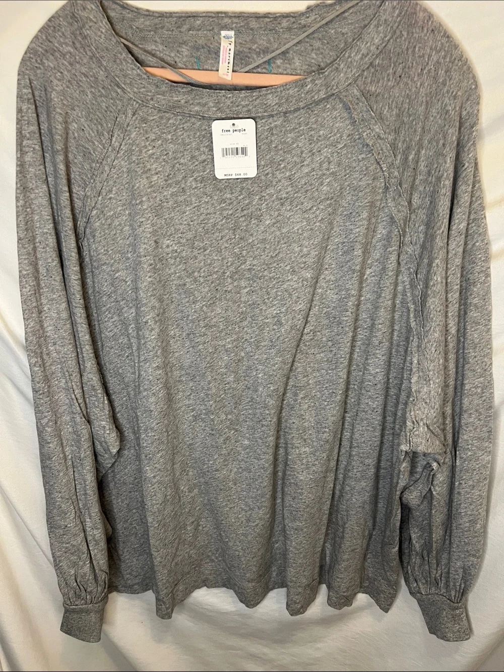 Free People Oversized Light Heather Gray Pullover Long Sleeve Top